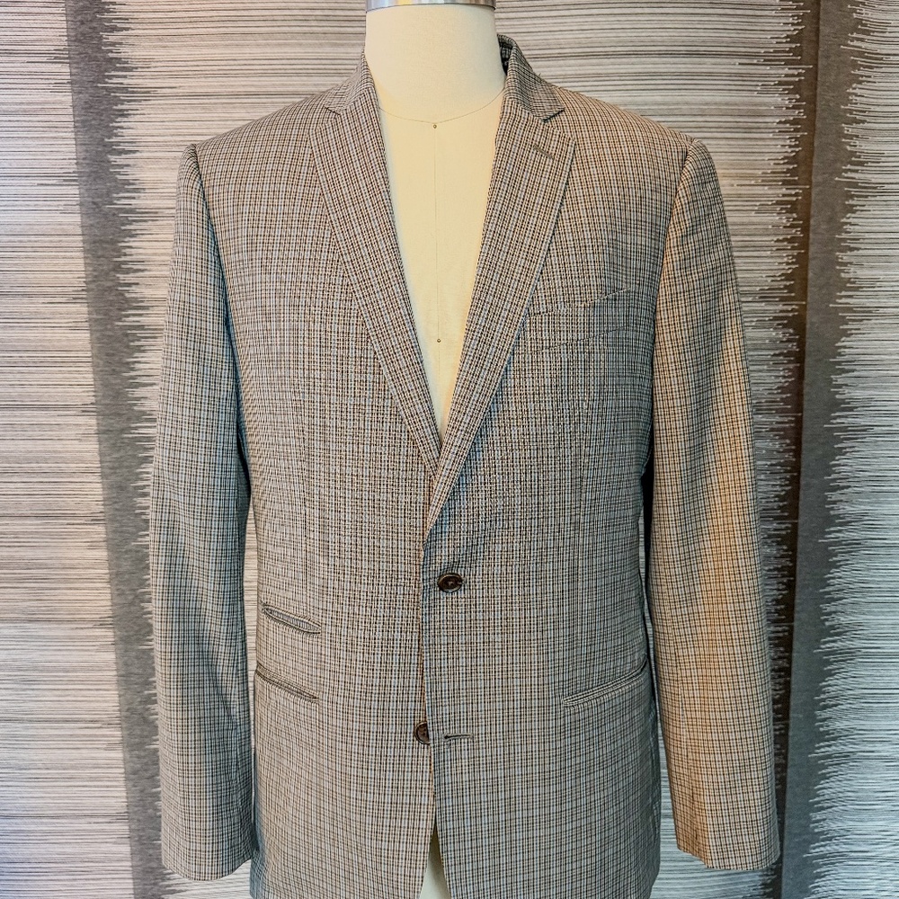 Wallin & Bros Brown Blue Check Blazer | Men’s 42L | Tailored Sport Coat